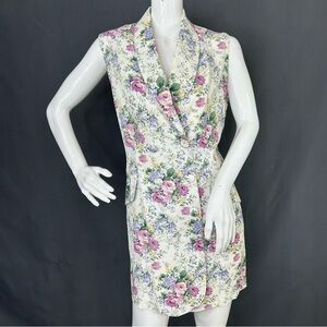 Vintage 90s Cottagecore Bloomcore Sleeveless Vest Dress Tie Backs Size L